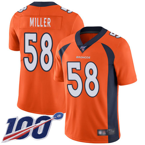 Men Denver Broncos #58 Von Miller Orange Team Color Vapor Untouchable Limited Player 100th Season Football NFL Jersey->denver broncos->NFL Jersey